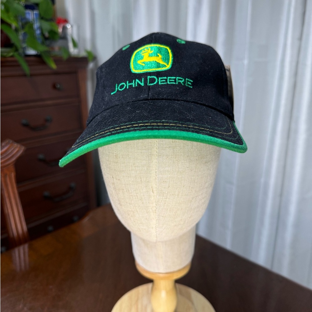 John Deere Black Denim Cap with Green Trim